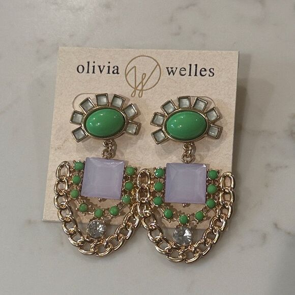 Olivia Welles Green and Gold Chain Earrings - Picture 1 of 1